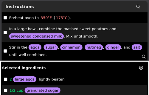 Recipease screenshot